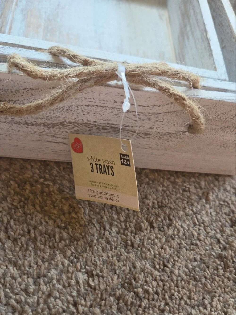 Rustic Whitewashed Wooden Nesting Trays with Rope Handles